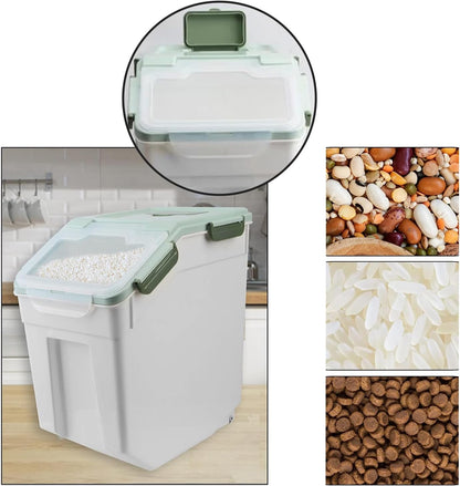 25LB Large Flour Storage Container Bin ,2 Pack Airtight Plastic with Wheels Seal Locking Lid Dispenser Organizer Storage Bin with Measuring Cup & Scoop for Flour, Rice, Grain 50LBS Total