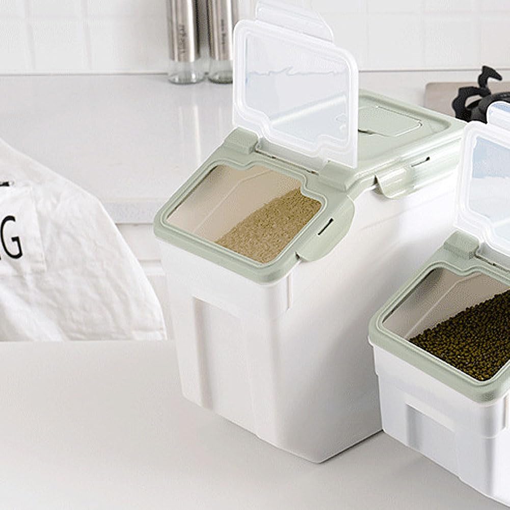 25LB Large Flour Storage Container Bin ,2 Pack Airtight Plastic with Wheels Seal Locking Lid Dispenser Organizer Storage Bin with Measuring Cup & Scoop for Flour, Rice, Grain 50LBS Total