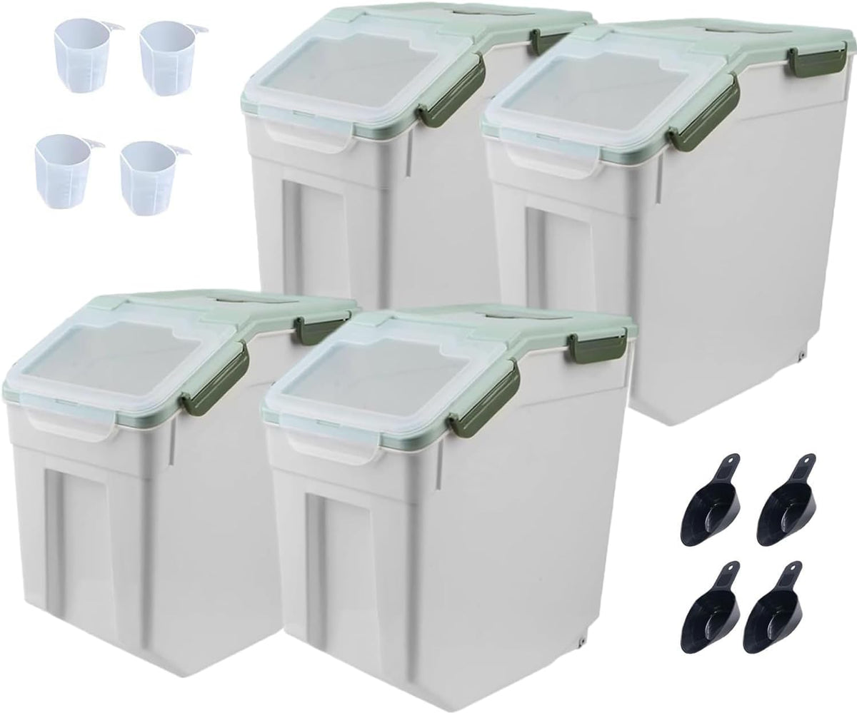 25LB Large Flour Storage Container Bin ,2 Pack Airtight Plastic with Wheels Seal Locking Lid Dispenser Organizer Storage Bin with Measuring Cup & Scoop for Flour, Rice, Grain 50LBS Total
