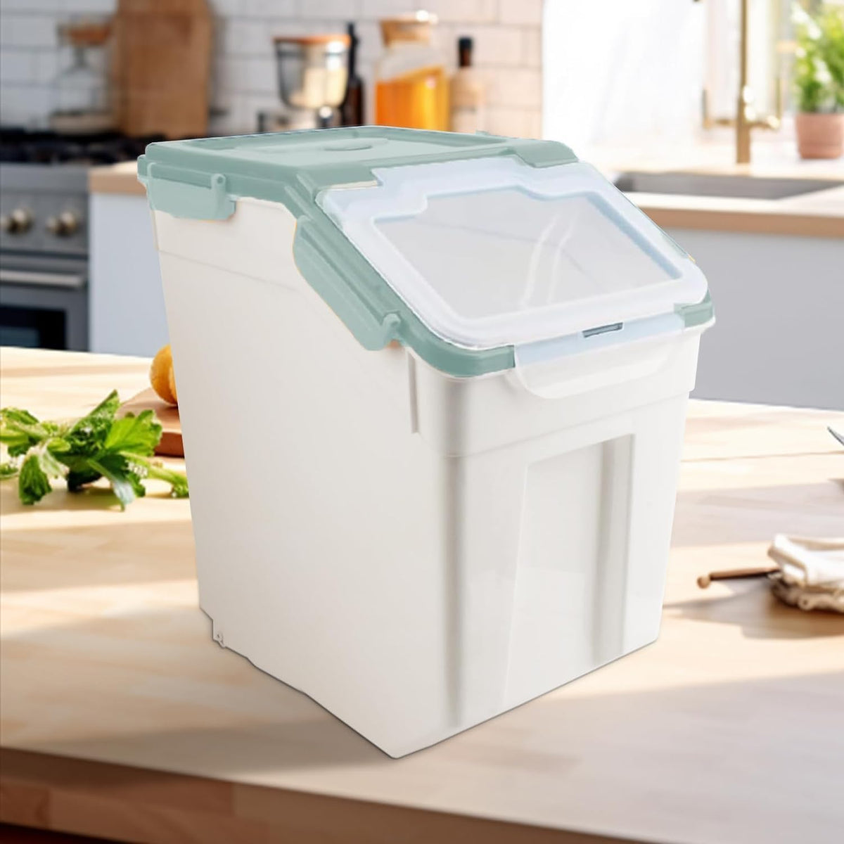 25LB Large Flour Storage Container Bin ,2 Pack Airtight Plastic with Wheels Seal Locking Lid Dispenser Organizer Storage Bin with Measuring Cup & Scoop for Flour, Rice, Grain 50LBS Total