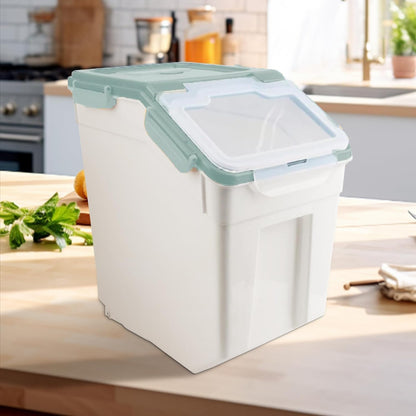 25LB Large Flour Storage Container Bin ,2 Pack Airtight Plastic with Wheels Seal Locking Lid Dispenser Organizer Storage Bin with Measuring Cup & Scoop for Flour, Rice, Grain 50LBS Total