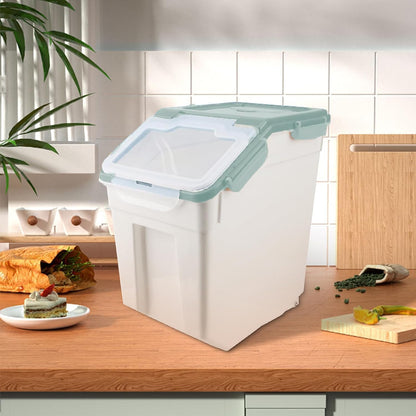 25LB Large Flour Storage Container Bin ,2 Pack Airtight Plastic with Wheels Seal Locking Lid Dispenser Organizer Storage Bin with Measuring Cup & Scoop for Flour, Rice, Grain 50LBS Total