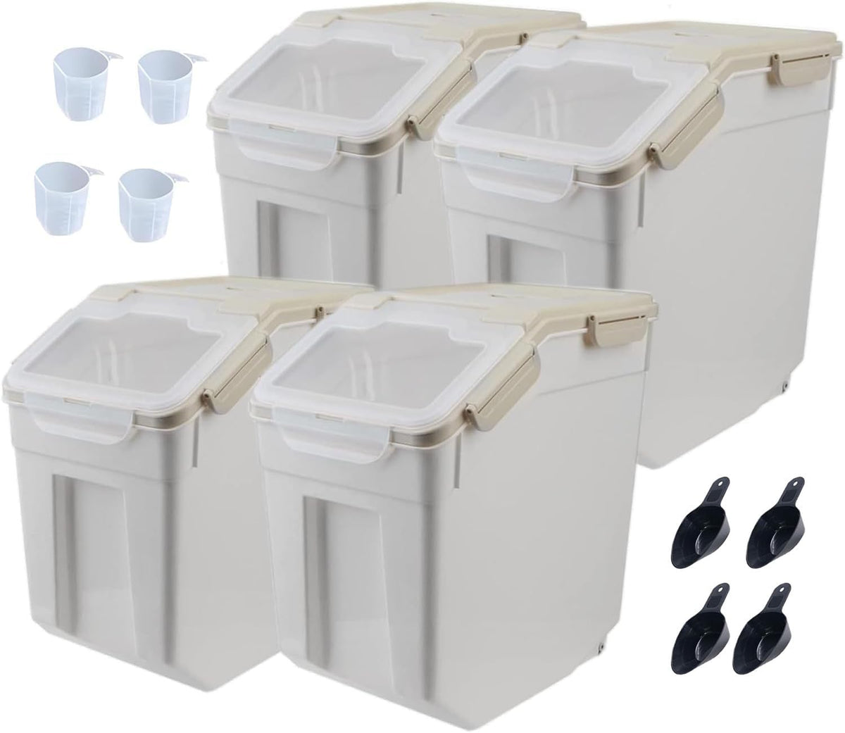 25LB Large Flour Storage Container Bin ,2 Pack Airtight Plastic with Wheels Seal Locking Lid Dispenser Organizer Storage Bin with Measuring Cup & Scoop for Flour, Rice, Grain 50LBS Total