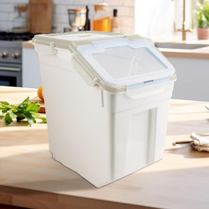25LB Large Flour Storage Container Bin ,2 Pack Airtight Plastic with Wheels Seal Locking Lid Dispenser Organizer Storage Bin with Measuring Cup & Scoop for Flour, Rice, Grain 50LBS Total