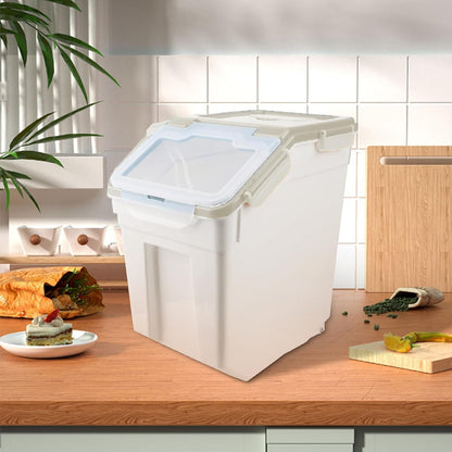 25LB Large Flour Storage Container Bin ,2 Pack Airtight Plastic with Wheels Seal Locking Lid Dispenser Organizer Storage Bin with Measuring Cup & Scoop for Flour, Rice, Grain 50LBS Total