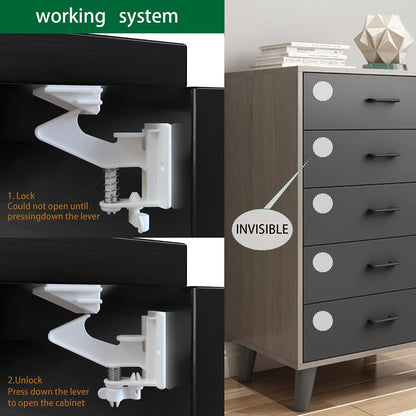 12 Pack Cabinet Locks Child Safety Latches - Easy Install No-Drill
