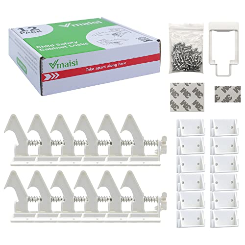 12 Pack Cabinet Locks Child Safety Latches - Easy Install No-Drill