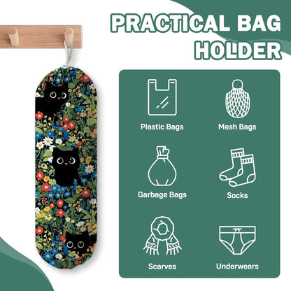 Plastic Bag Holder, Grocery Bag Organizer Storage, Kitchen Dispenser Holders Reusable Shopping with Free Adjustment Drawstring Closure for Home Kitchen Decor, Cat