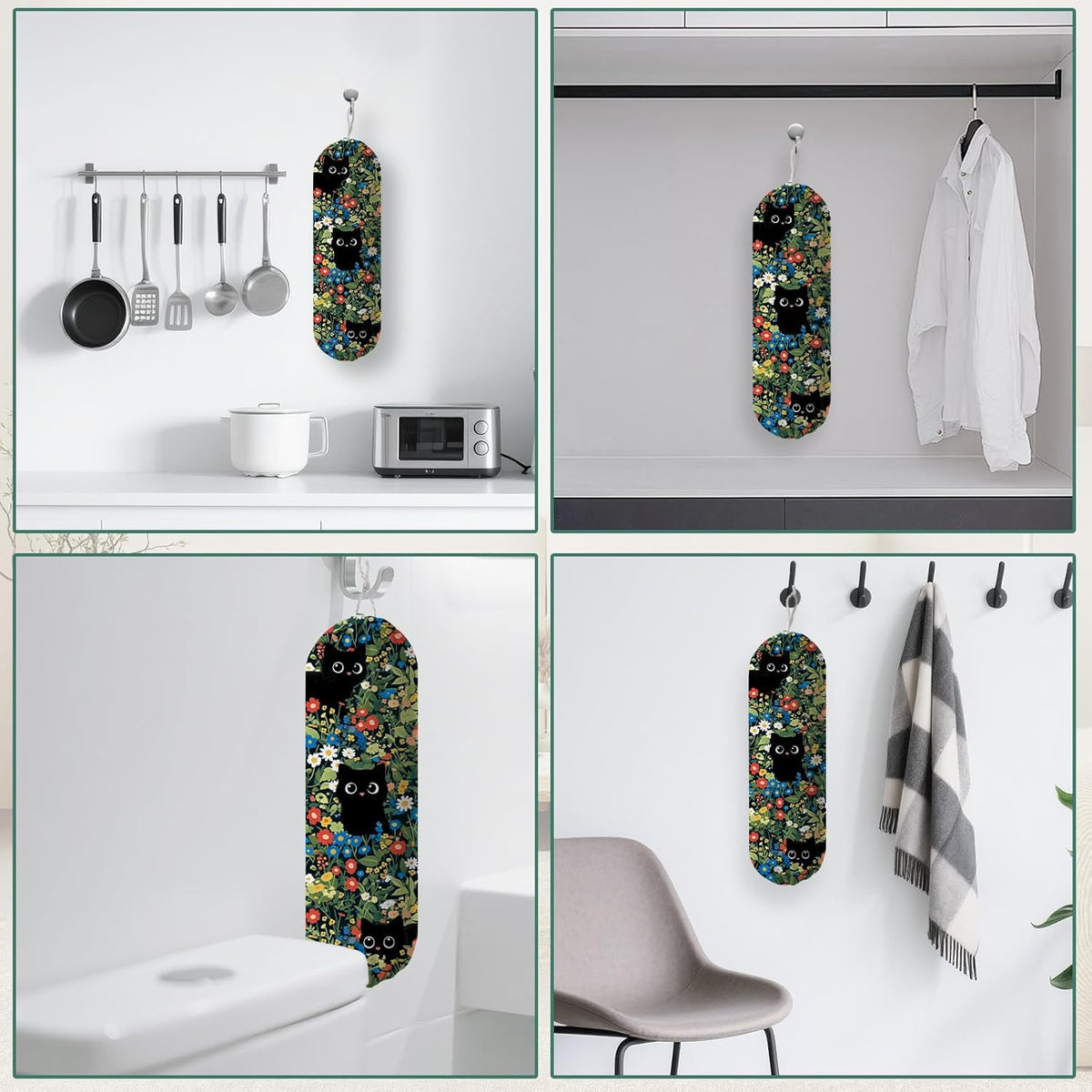 Plastic Bag Holder, Grocery Bag Organizer Storage, Kitchen Dispenser Holders Reusable Shopping with Free Adjustment Drawstring Closure for Home Kitchen Decor, Cat