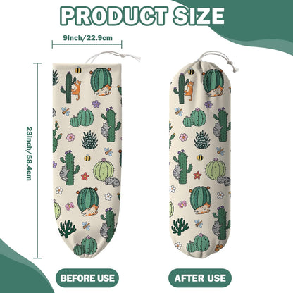 Plastic Bag Holder, Grocery Bag Organizer Storage, Kitchen Dispenser Holders Reusable Shopping with Free Adjustment Drawstring Closure for Home Kitchen Decor, Cat