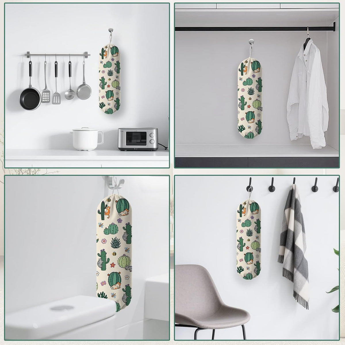 Plastic Bag Holder, Grocery Bag Organizer Storage, Kitchen Dispenser Holders Reusable Shopping with Free Adjustment Drawstring Closure for Home Kitchen Decor, Cat