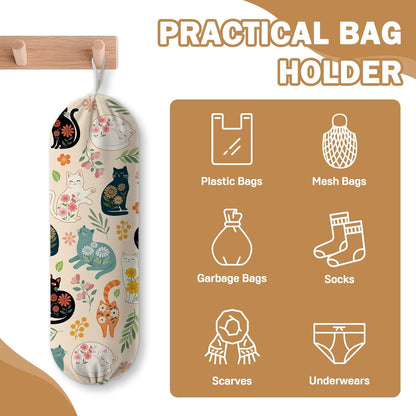 Plastic Bag Holder, Grocery Bag Organizer Storage, Kitchen Dispenser Holders Reusable Shopping with Free Adjustment Drawstring Closure for Home Kitchen Decor, Cat