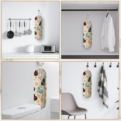 Plastic Bag Holder, Grocery Bag Organizer Storage, Kitchen Dispenser Holders Reusable Shopping with Free Adjustment Drawstring Closure for Home Kitchen Decor, Cat