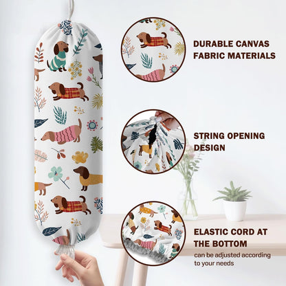 Plastic Bag Holder, Grocery Bag Organizer Storage, Kitchen Dispenser Holders Reusable Shopping with Free Adjustment Drawstring Closure for Home Kitchen Decor, Cat