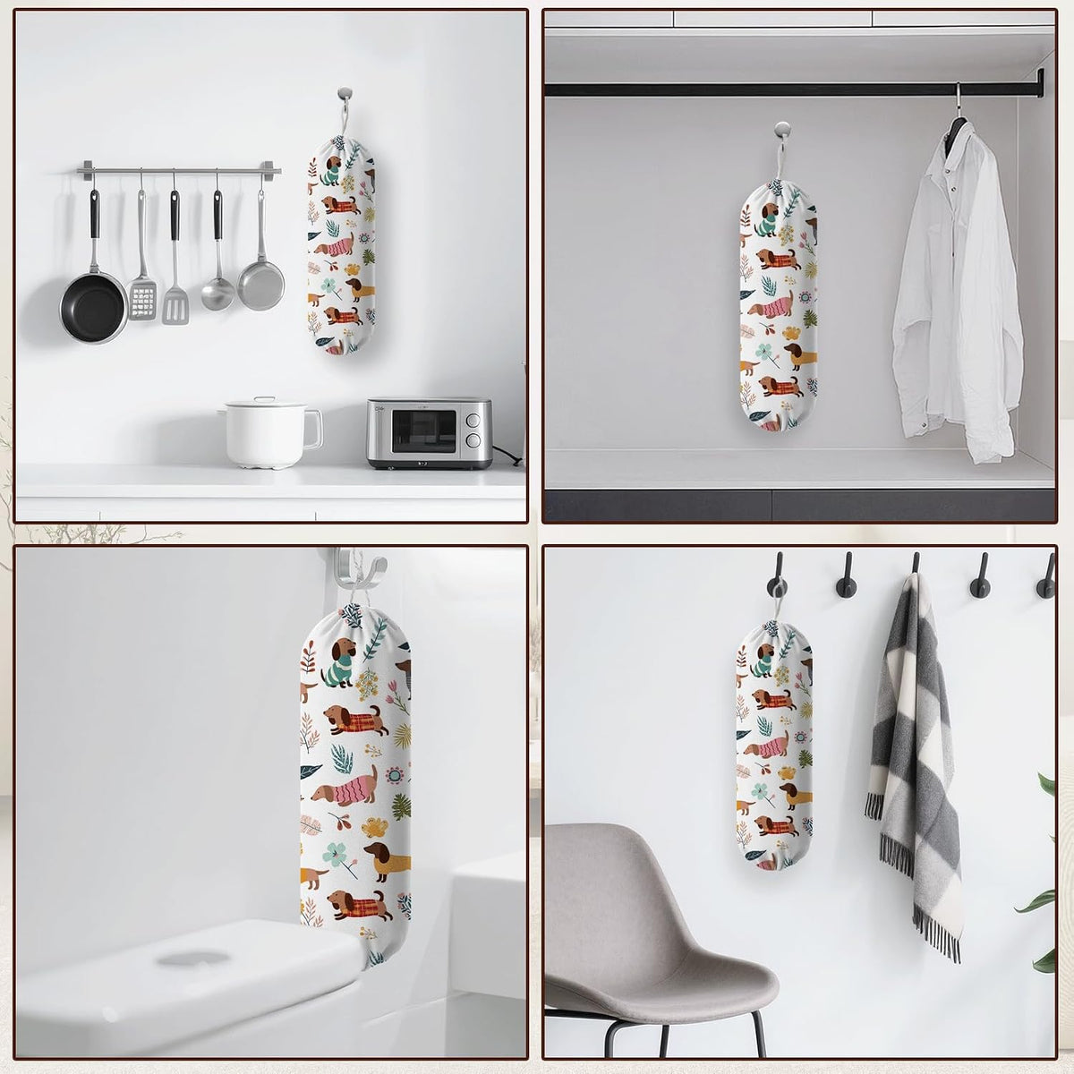 Plastic Bag Holder, Grocery Bag Organizer Storage, Kitchen Dispenser Holders Reusable Shopping with Free Adjustment Drawstring Closure for Home Kitchen Decor, Cat
