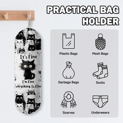 Plastic Bag Holder, Grocery Bag Organizer Storage, Kitchen Dispenser Holders Reusable Shopping with Free Adjustment Drawstring Closure for Home Kitchen Decor, Cat