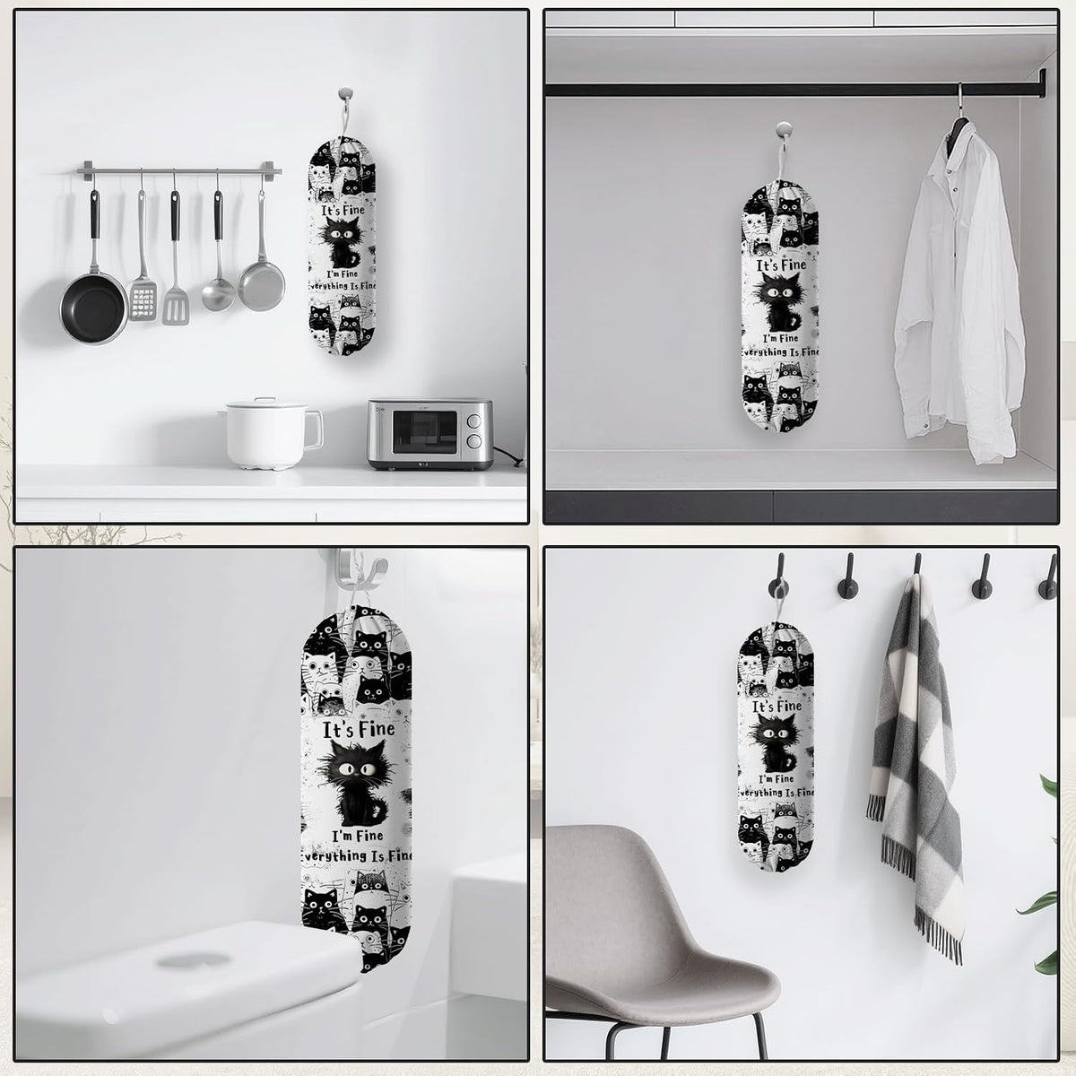 Plastic Bag Holder, Grocery Bag Organizer Storage, Kitchen Dispenser Holders Reusable Shopping with Free Adjustment Drawstring Closure for Home Kitchen Decor, Cat