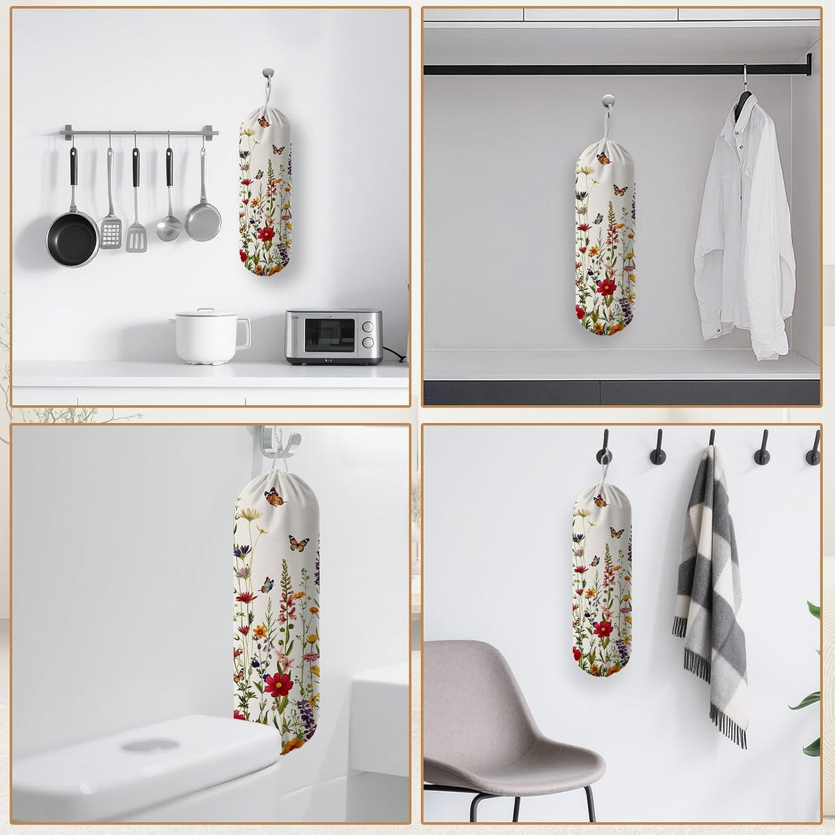 Plastic Bag Holder, Grocery Bag Organizer Storage, Kitchen Dispenser Holders Reusable Shopping with Free Adjustment Drawstring Closure for Home Kitchen Decor, Cat