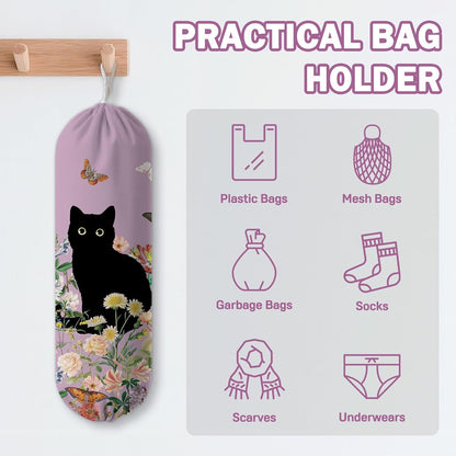 Plastic Bag Holder, Grocery Bag Organizer Storage, Kitchen Dispenser Holders Reusable Shopping with Free Adjustment Drawstring Closure for Home Kitchen Decor, Cat