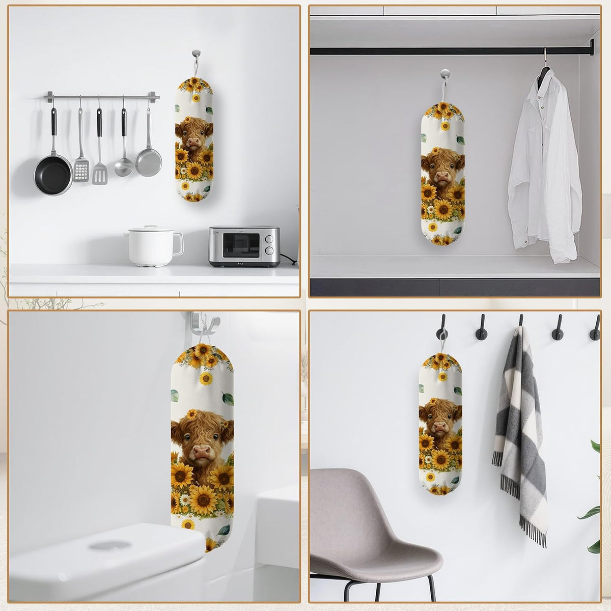 Plastic Bag Holder, Grocery Bag Organizer Storage, Kitchen Dispenser Holders Reusable Shopping with Free Adjustment Drawstring Closure for Home Kitchen Decor, Cat