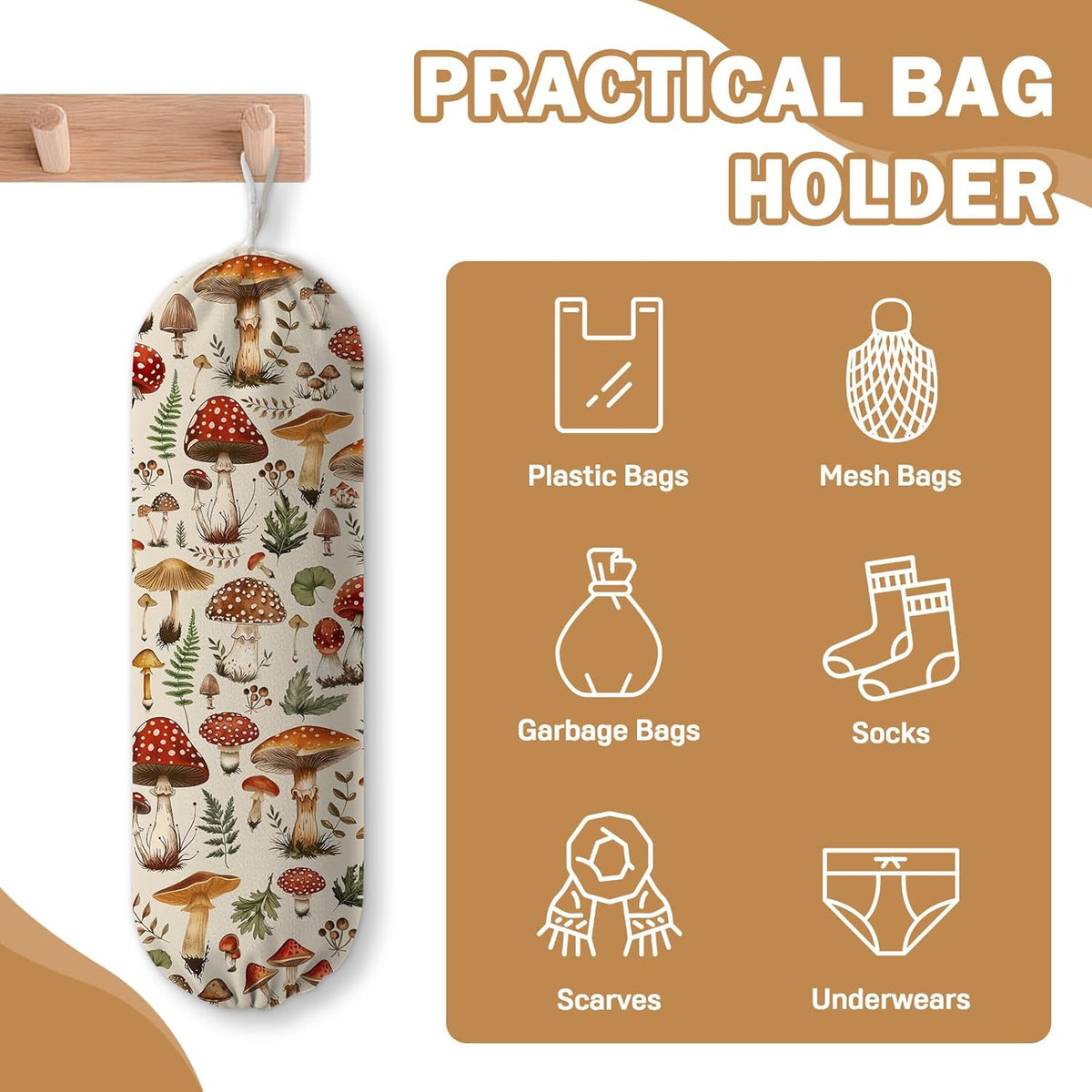 Plastic Bag Holder, Grocery Bag Organizer Storage, Kitchen Dispenser Holders Reusable Shopping with Free Adjustment Drawstring Closure for Home Kitchen Decor, Cat