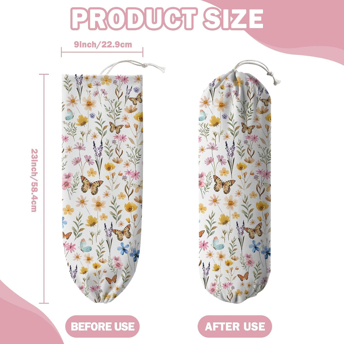 Plastic Bag Holder, Grocery Bag Organizer Storage, Kitchen Dispenser Holders Reusable Shopping with Free Adjustment Drawstring Closure for Home Kitchen Decor, Cat