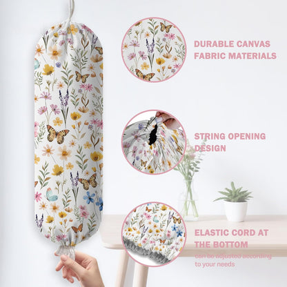 Plastic Bag Holder, Grocery Bag Organizer Storage, Kitchen Dispenser Holders Reusable Shopping with Free Adjustment Drawstring Closure for Home Kitchen Decor, Cat