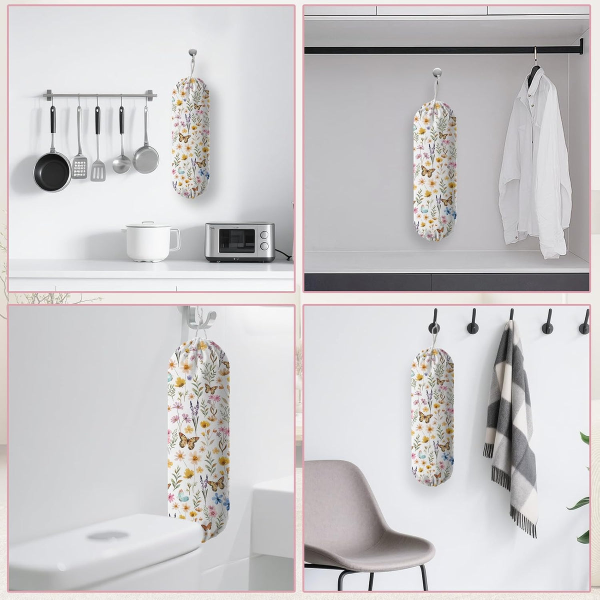 Plastic Bag Holder, Grocery Bag Organizer Storage, Kitchen Dispenser Holders Reusable Shopping with Free Adjustment Drawstring Closure for Home Kitchen Decor, Cat