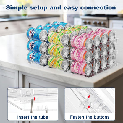 Can Organizer For Pantry,3 Sets 3 Tiers Pantry Organizers And Storage, Pantry Organizer for Fridge 36 Standard and Tall Cans Rack Automatic Rolling Stackable Canned Food Organizer, Clear