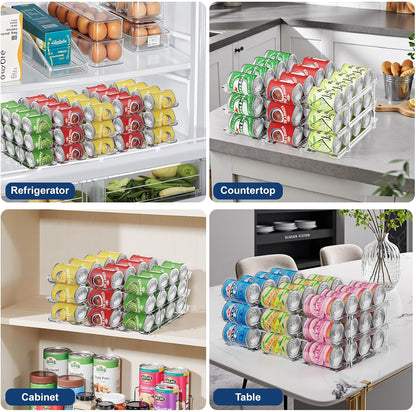 Can Organizer For Pantry,3 Sets 3 Tiers Pantry Organizers And Storage, Pantry Organizer for Fridge 36 Standard and Tall Cans Rack Automatic Rolling Stackable Canned Food Organizer, Clear
