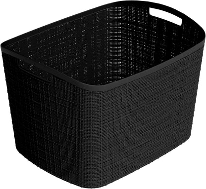 Curver Set of 4 Large 20L Jute Decorative Plastic Organization and Storage Baskets - Perfect Bins for Home Office, Closet Shelves, Kitchen Pantry and All Bedroom Essentials, White