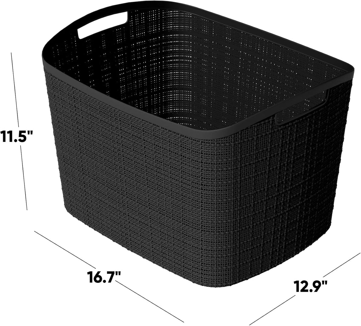 Curver Set of 4 Large 20L Jute Decorative Plastic Organization and Storage Baskets - Perfect Bins for Home Office, Closet Shelves, Kitchen Pantry and All Bedroom Essentials, White