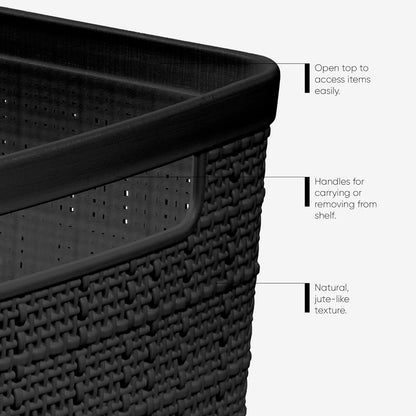 Curver Set of 4 Large 20L Jute Decorative Plastic Organization and Storage Baskets - Perfect Bins for Home Office, Closet Shelves, Kitchen Pantry and All Bedroom Essentials, White