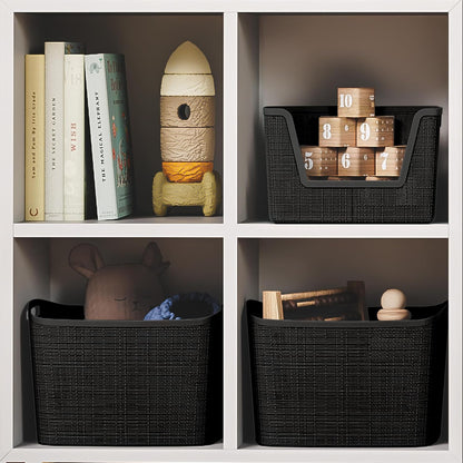 Curver Set of 4 Large 20L Jute Decorative Plastic Organization and Storage Baskets - Perfect Bins for Home Office, Closet Shelves, Kitchen Pantry and All Bedroom Essentials, White