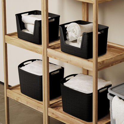 Curver Set of 4 Large 20L Jute Decorative Plastic Organization and Storage Baskets - Perfect Bins for Home Office, Closet Shelves, Kitchen Pantry and All Bedroom Essentials, White