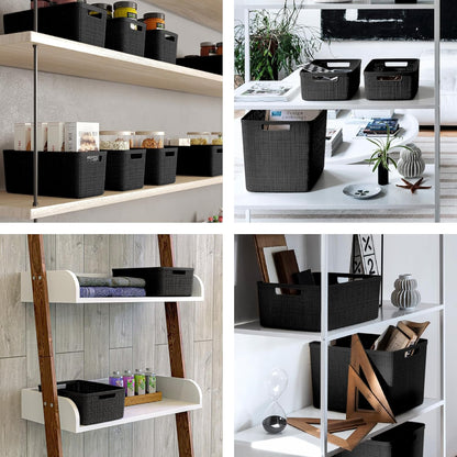 Curver Set of 4 Large 20L Jute Decorative Plastic Organization and Storage Baskets - Perfect Bins for Home Office, Closet Shelves, Kitchen Pantry and All Bedroom Essentials, White