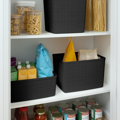 Curver Set of 4 Large 20L Jute Decorative Plastic Organization and Storage Baskets - Perfect Bins for Home Office, Closet Shelves, Kitchen Pantry and All Bedroom Essentials, White