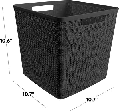 Curver Set of 4 Large 20L Jute Decorative Plastic Organization and Storage Baskets - Perfect Bins for Home Office, Closet Shelves, Kitchen Pantry and All Bedroom Essentials, White