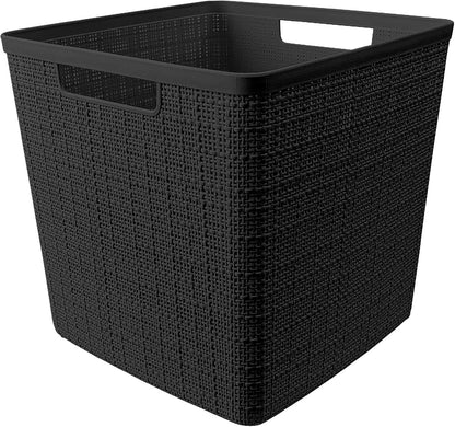 Curver Set of 4 Large 20L Jute Decorative Plastic Organization and Storage Baskets - Perfect Bins for Home Office, Closet Shelves, Kitchen Pantry and All Bedroom Essentials, White