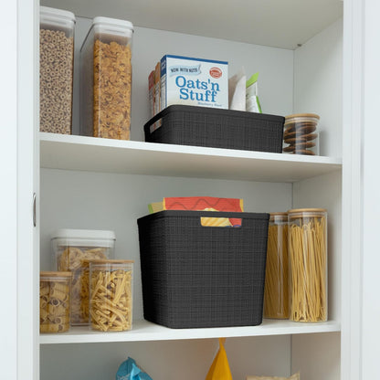 Curver Set of 4 Large 20L Jute Decorative Plastic Organization and Storage Baskets - Perfect Bins for Home Office, Closet Shelves, Kitchen Pantry and All Bedroom Essentials, White