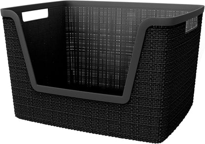 Curver Set of 4 Large 20L Jute Decorative Plastic Organization and Storage Baskets - Perfect Bins for Home Office, Closet Shelves, Kitchen Pantry and All Bedroom Essentials, White