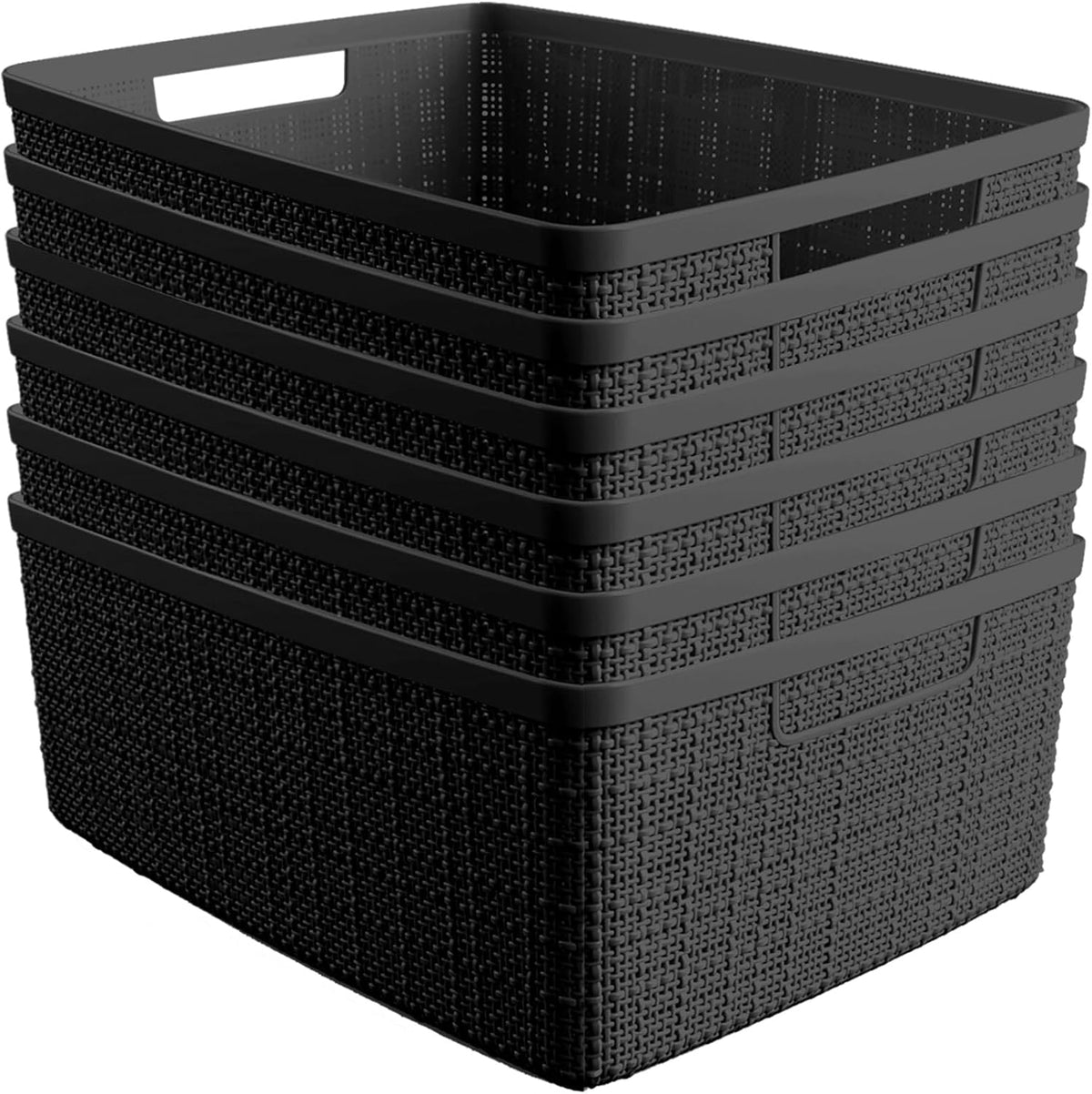 Curver Set of 4 Large 20L Jute Decorative Plastic Organization and Storage Baskets - Perfect Bins for Home Office, Closet Shelves, Kitchen Pantry and All Bedroom Essentials, White