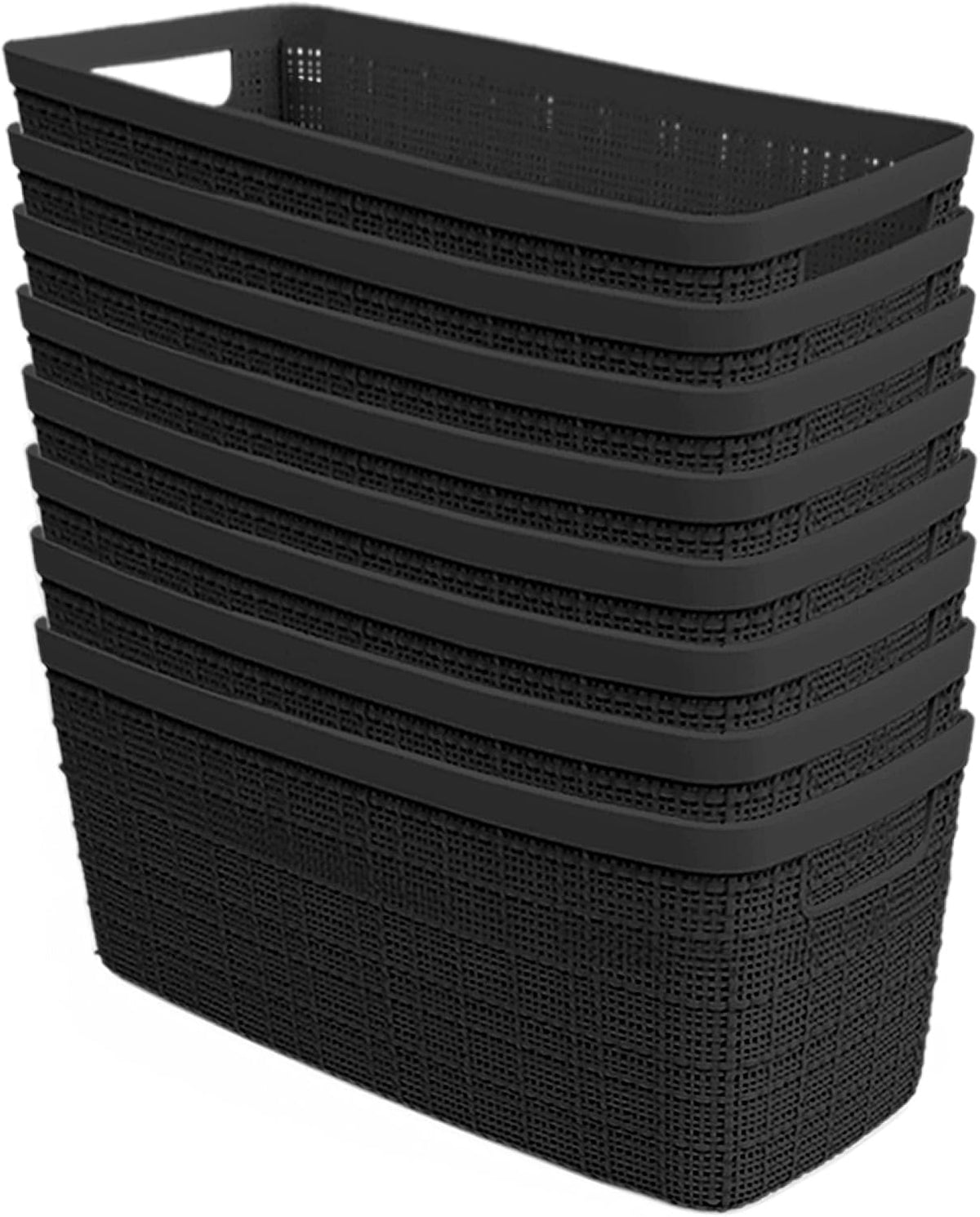 Curver Set of 4 Large 20L Jute Decorative Plastic Organization and Storage Baskets - Perfect Bins for Home Office, Closet Shelves, Kitchen Pantry and All Bedroom Essentials, White