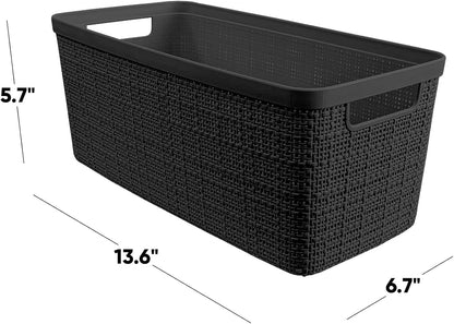 Curver Set of 4 Large 20L Jute Decorative Plastic Organization and Storage Baskets - Perfect Bins for Home Office, Closet Shelves, Kitchen Pantry and All Bedroom Essentials, White