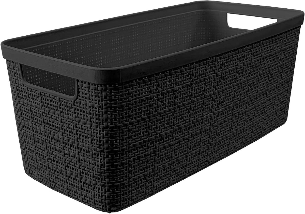Curver Set of 4 Large 20L Jute Decorative Plastic Organization and Storage Baskets - Perfect Bins for Home Office, Closet Shelves, Kitchen Pantry and All Bedroom Essentials, White