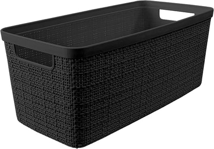 Curver Set of 4 Large 20L Jute Decorative Plastic Organization and Storage Baskets - Perfect Bins for Home Office, Closet Shelves, Kitchen Pantry and All Bedroom Essentials, White