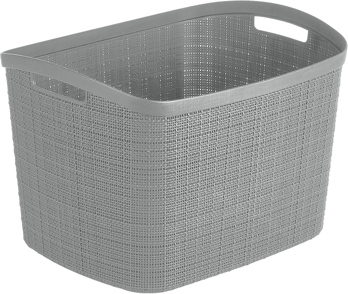 Curver Set of 4 Large 20L Jute Decorative Plastic Organization and Storage Baskets - Perfect Bins for Home Office, Closet Shelves, Kitchen Pantry and All Bedroom Essentials, White