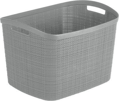 Curver Set of 4 Large 20L Jute Decorative Plastic Organization and Storage Baskets - Perfect Bins for Home Office, Closet Shelves, Kitchen Pantry and All Bedroom Essentials, White