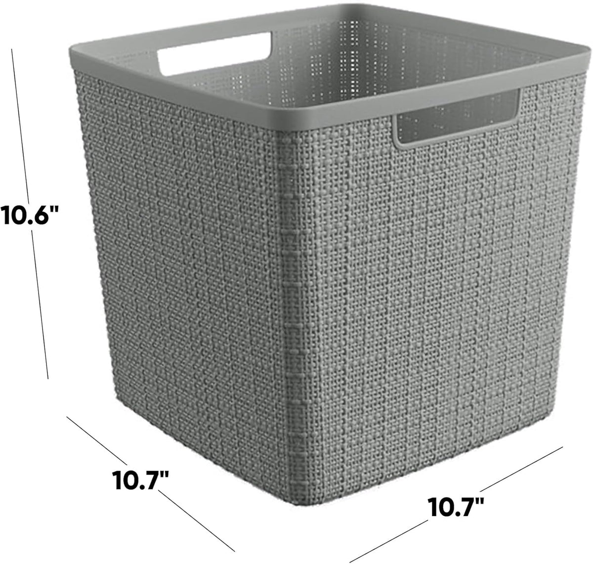 Curver Set of 4 Large 20L Jute Decorative Plastic Organization and Storage Baskets - Perfect Bins for Home Office, Closet Shelves, Kitchen Pantry and All Bedroom Essentials, White