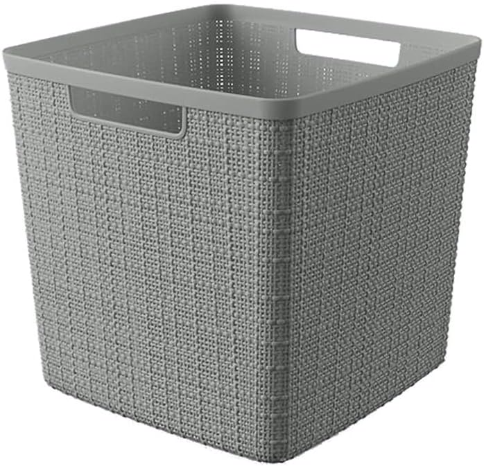 Curver Set of 4 Large 20L Jute Decorative Plastic Organization and Storage Baskets - Perfect Bins for Home Office, Closet Shelves, Kitchen Pantry and All Bedroom Essentials, White